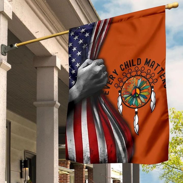 Every Child Matters Flag Peace Symbol American Flag Orange Shirt Day Merch Front Door Decor