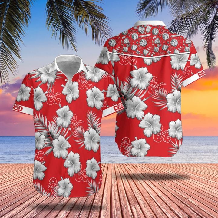 D&D Hawaiian Shirt Dnd Dungeons And Dragons Hibiscus Flower Red Hawaiian Shirt Gift