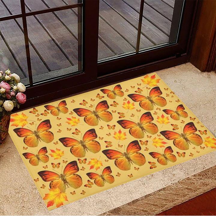 Maple Leaves And Butterflies Doormat Fall Welcome Mat House Decor