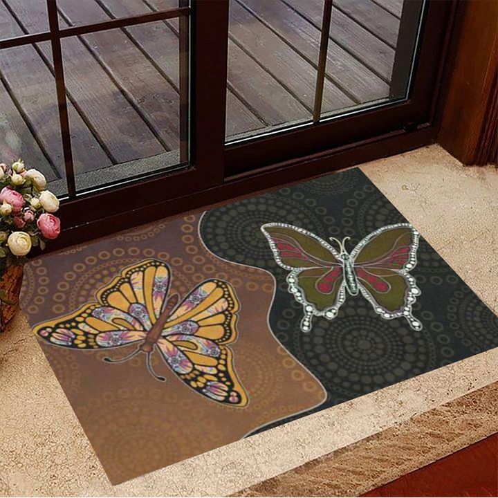 Two Dark Colors Butterfly Rubber Doormat