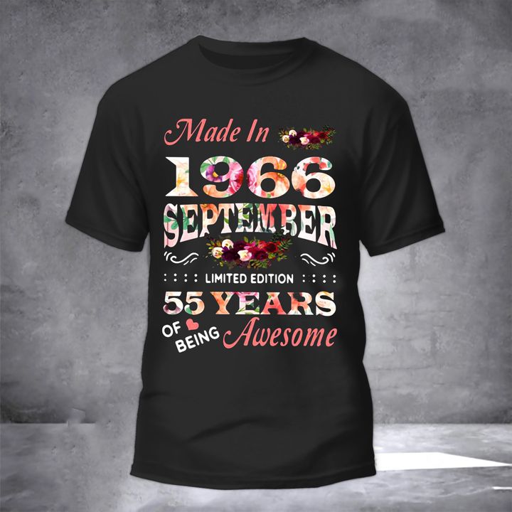 Made In 1966 September Limited Edition Shirt Floral Graphic Tee Cute Gifts For Girlfriend
