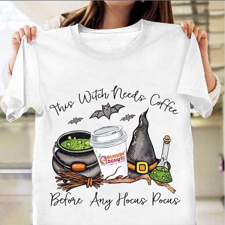 This Witch Needs Coffee Before Any Hocus Pocus T-Shirt Halloween Shirts Gifts For Coffee Lovers