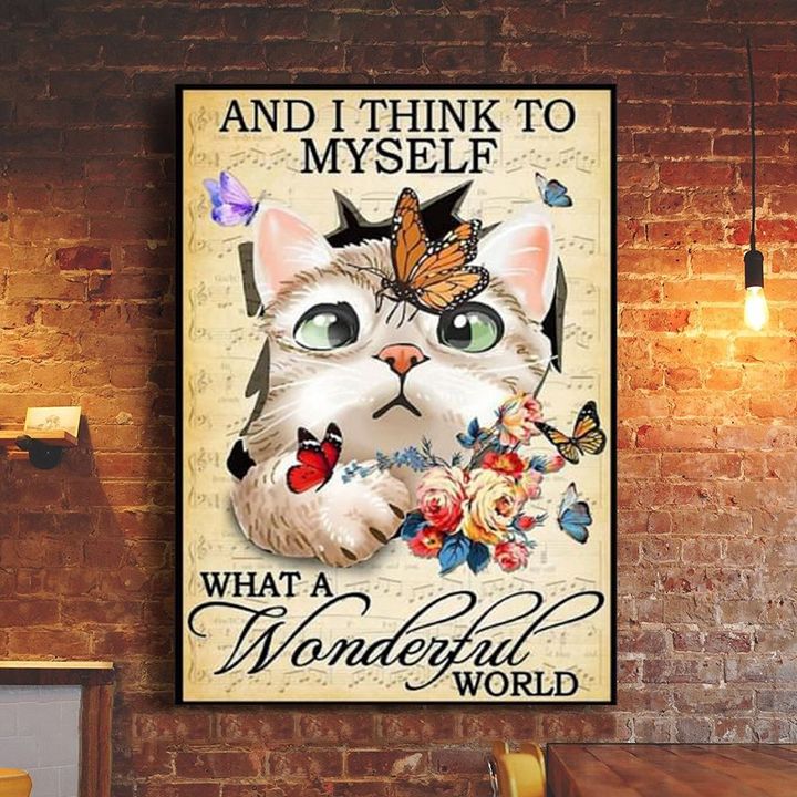 Cat And I Think To Myself What A Wonderful World Poster Vintage Wall Art Prints Wall Decor