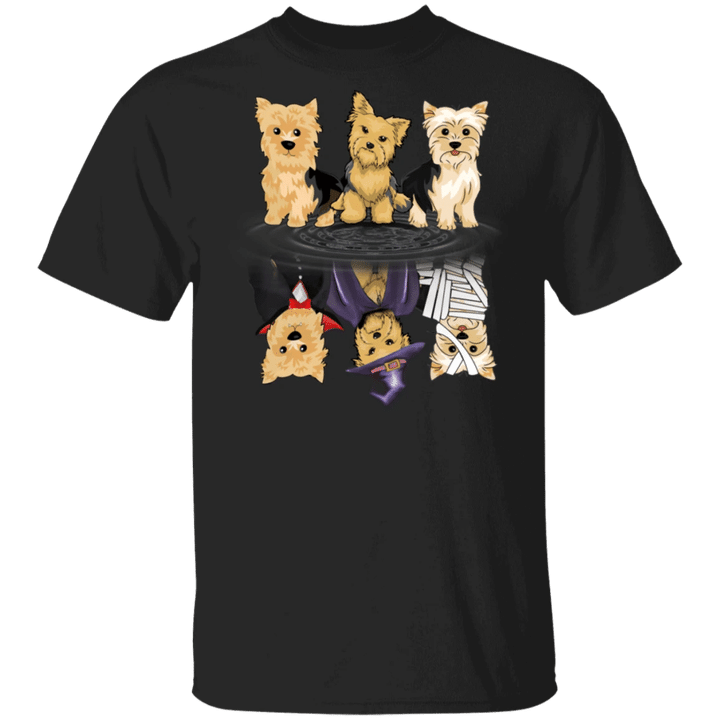 Yorkshire Terrier Water Reflection Halloween T-Shirt Couple Halloween Costumes For Dog Owners