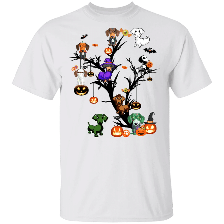 Dachshunds Halloween Tree T-Shirt Easy Couple Halloween Costume Weiner Dog Gifts For Couples
