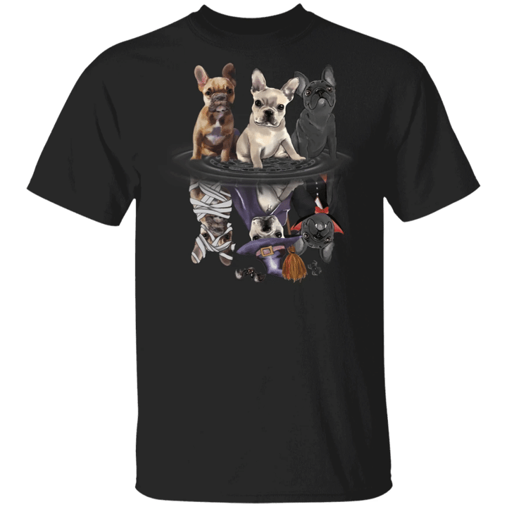 Frenchie Bulldogs Water Reflection Halloween Cosplay T-Shirt Devil Halloween Costume Dog Lovers