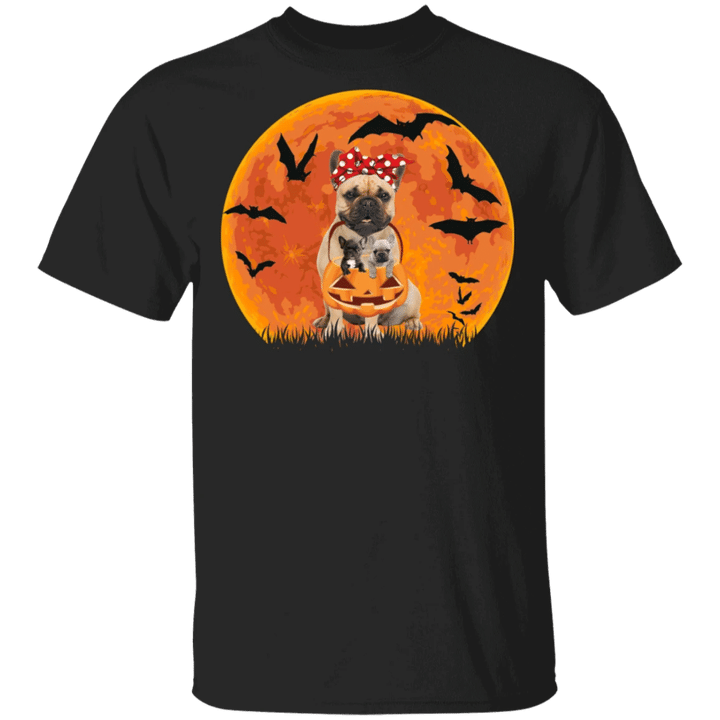 Frenchie Mom With Frenchie Puppies Blood Moon T-Shirt Halloween Gifts Frenchie Bulldog Gifts