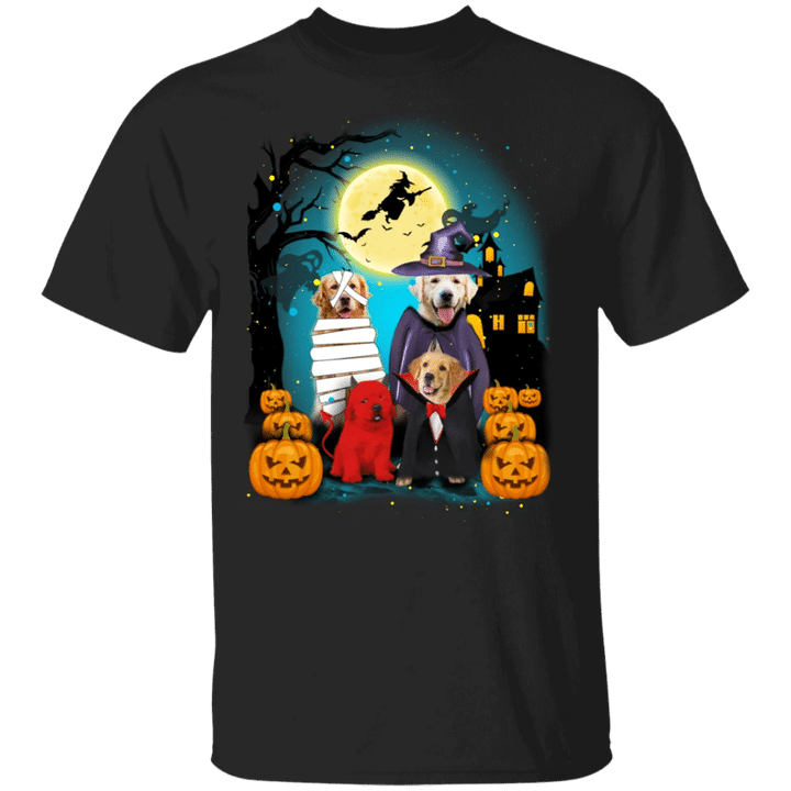 Golden Retrievers Cosplay With Pumpkin T-Shirt Cute Halloween Shirts Gift Ideas For Dog Lovers