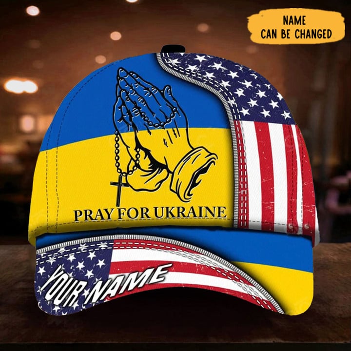 Personalized USA Pray For Ukraine Hat American Support Ukraine Hat For Mens