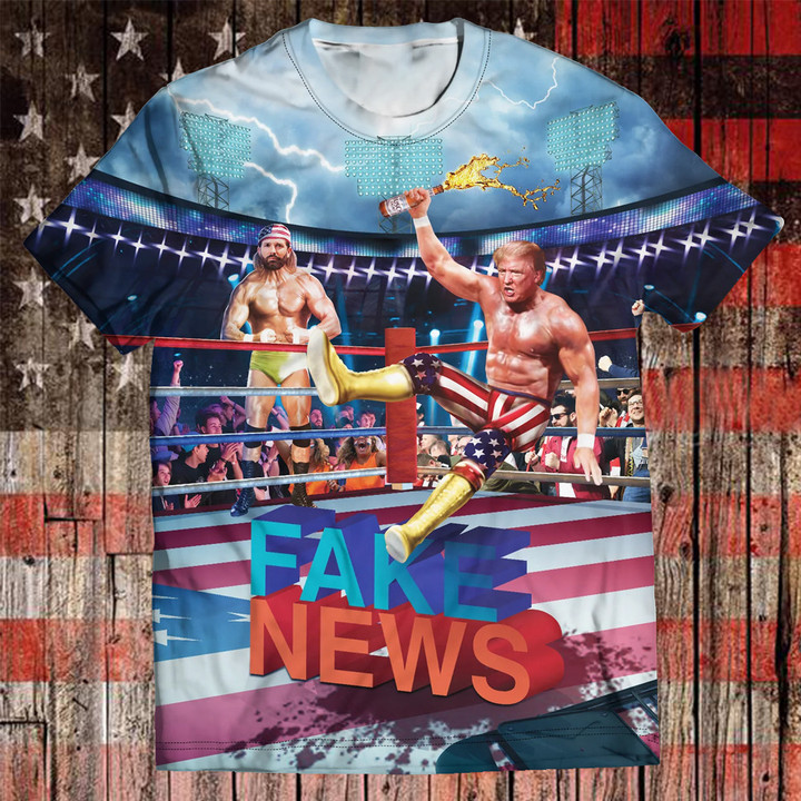 Trump Vs Fake News T-Shirt 3D Donald Trump Shirt 2024 Gift For Republicians Dad