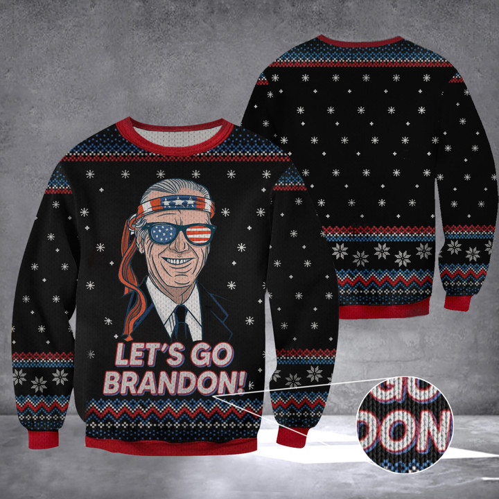 Joe Biden 2024 Let's Go Brandon Ugly Christmas Sweater Political Biden Xmas Clothing