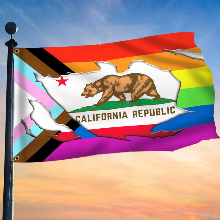 California Flag Inside Progress Pride Flag Support Lake Arrowhead LGBTQ+ Community