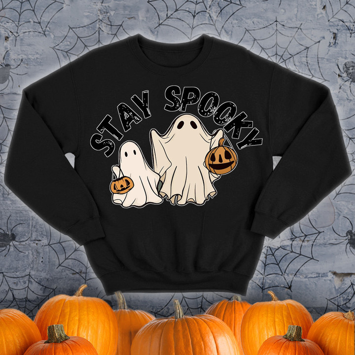 Ghost Pumpkin Stay Spooky Halloween Cute Halloween Crew Necks Gifts For Friends