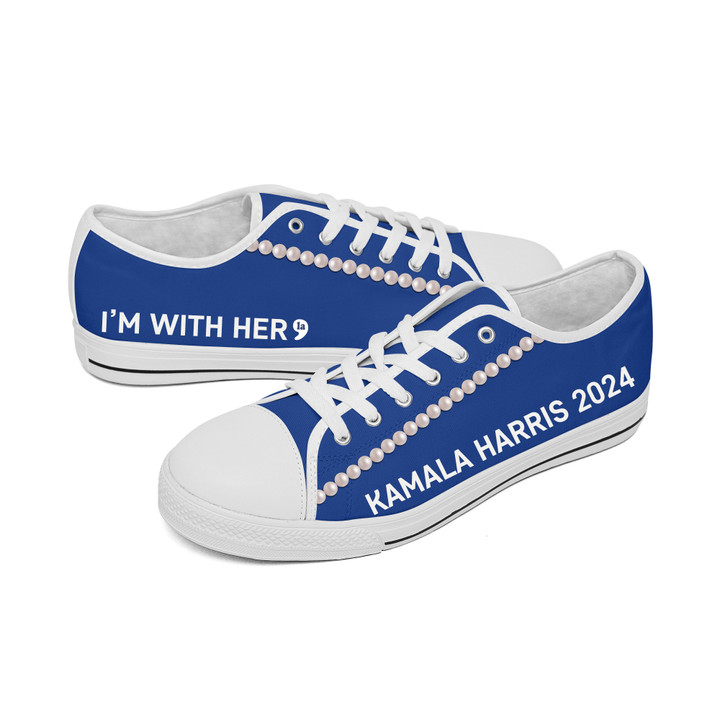 Chucks And Pearls Low Top Shoes Comma La Kamala Harris 2024 I’m With Her Shoes