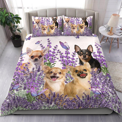 Chihuahua Lavender Bedding Set Cute Dog Duvet Cover Dog Related Gift For Family