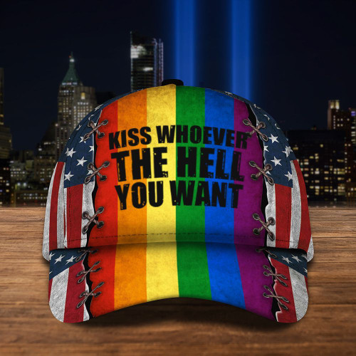 Kiss Whoever The Hell You Want LGBT Flag Hat American Flag Pride Baseball Cap LGBT Merch
