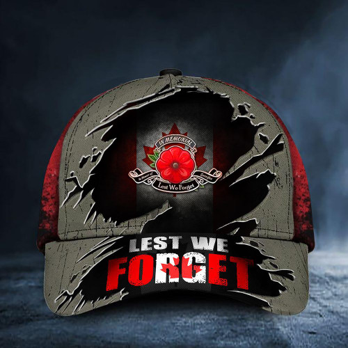 Lest We Forget Poppy Canada Flag Hat Honoring Patriot Veterans Remembrance Day
