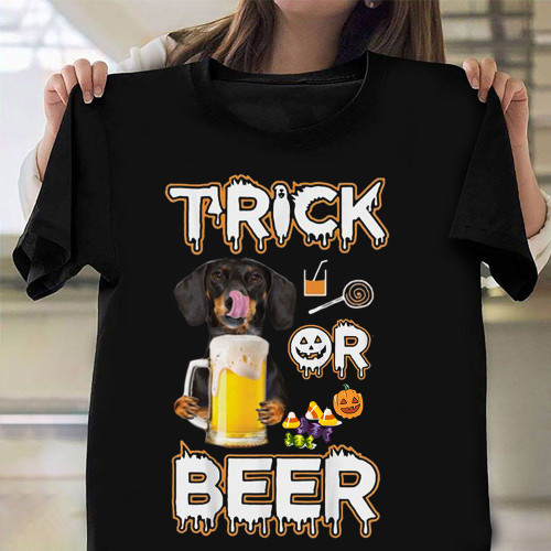 Dachshund Trick Or Beer Shirt Funny Halloween T-Shirts Halloween Gifts For Adults