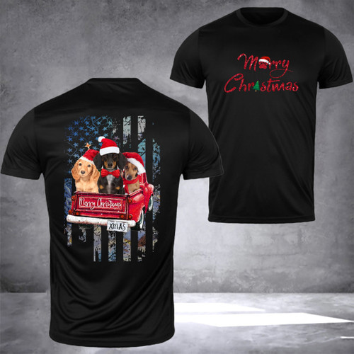 Dachshund Merry Christmas Shirt American Flag T-Shirt Christmas Present Ideas For Girlfriend
