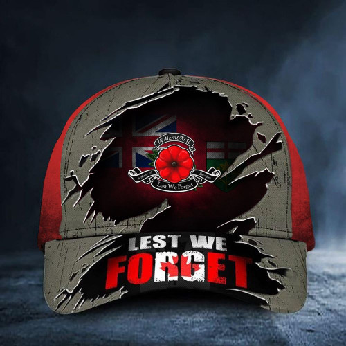 Ontario Lest We Forget Poppy Canada Hat Remembrance Day Honor Ontario Veterans Day Mens Cap