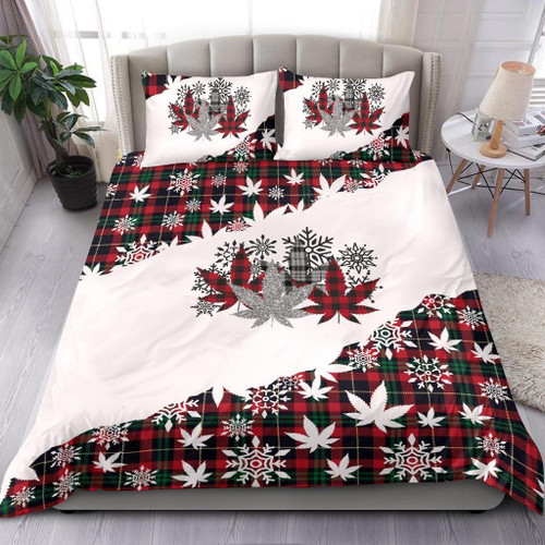 Cannabis Leaves Buffalo Red Stripes Bedding Set Mens Christmas Merch Xmas Gifts Idea