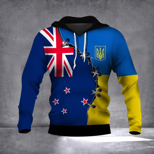 New Zealand Ukrainian Flag Hoodie 2022 No War In Ukraine Apparel Mens