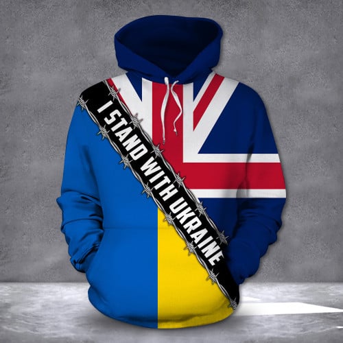 I Stand With Ukraine American UK Flag Hoodie 2022 Support For Ukrainian American Rally