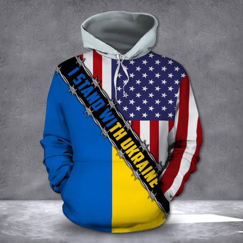 Support I Stand With Ukraine American Ukraine Flag Hoodie 2022 Rally Merchandise