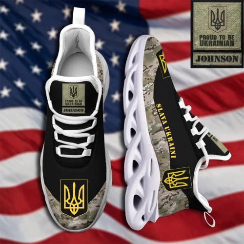 Personalized Name Slava Ukraini Camo Sneakers Proud To Be Ukrainian Sport Shoes