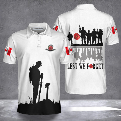 Canada Veterans Poppy Lest We Forget Polo Shirt Canadian Military Memorial Day Clothing Gift