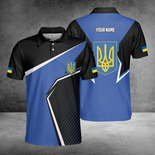 Personalized Ukraine Mens Polo Shirt Honoring Ukrainian Flag Trident Merchandise Apparel