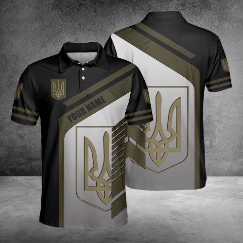Personalized Ukraine Polo Shirt Trident Ukraine Symbol Black-Grey Clothing
