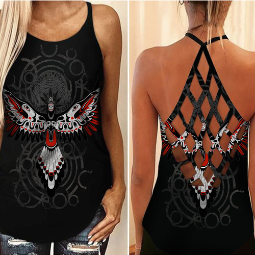 Native Canadian Crow Symbol Every Child Matters Criss Cross Tank Top Womens Clothing