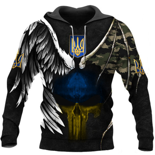 Stand With Ukraine Hoodie Ukraine Skull Military Clothing