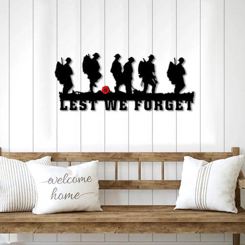 Veterans Poppy Lest We Forget Metal Sign Memorial Day Military Wall Art