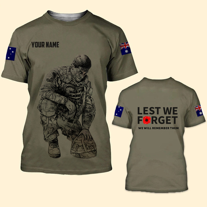 Personalized Name Australia Veteran Lest We Forget Shirt We Will Remember Them
