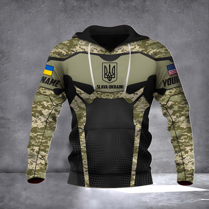 Personalized Name USA Stands With Ukraine Slava Ukraini Hoodie Camouflage Merch