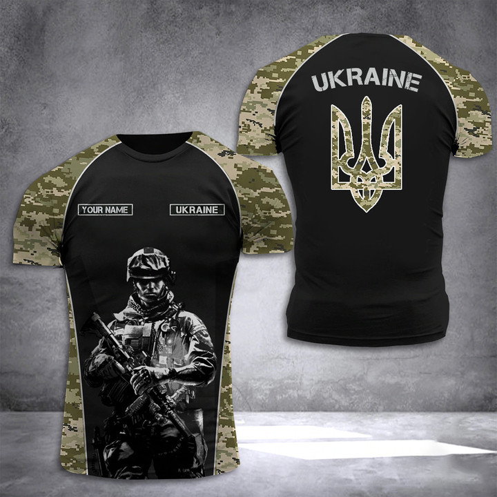 Personalized Soldier Ukraine Trident Symbol Camo Shirt Stand With Ukraine Men's Clothing