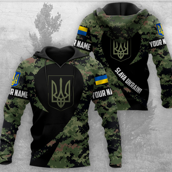 Personalized Slava Ukraini Camo Hoodie Stand With Ukraine Trident Ukraine Symbol Clothing