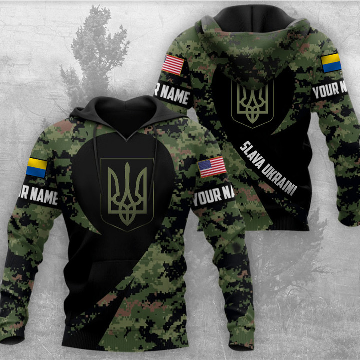 Personalized USA Support Ukraine Slava Ukraini Camo Hoodie Trident Ukraine Symbol Merch