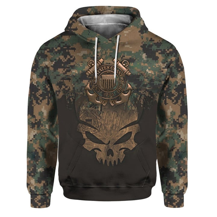 US Coast Guard Skull Camo Hoodie Logo Graphic Military Hoodie Gifts For Veterans