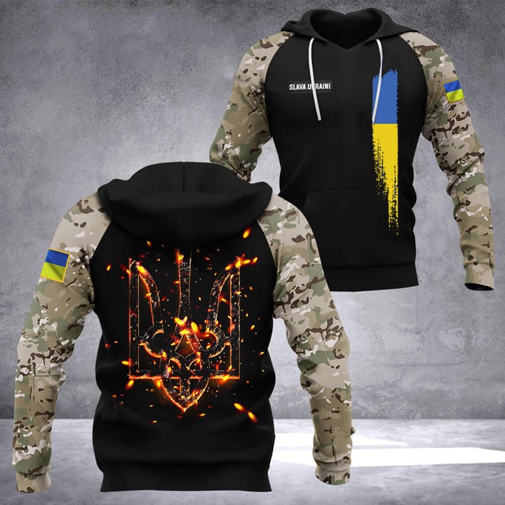 Slava Ukraini Ukraine Flag Hoodie Trident Ukraine Camouflage Clothing
