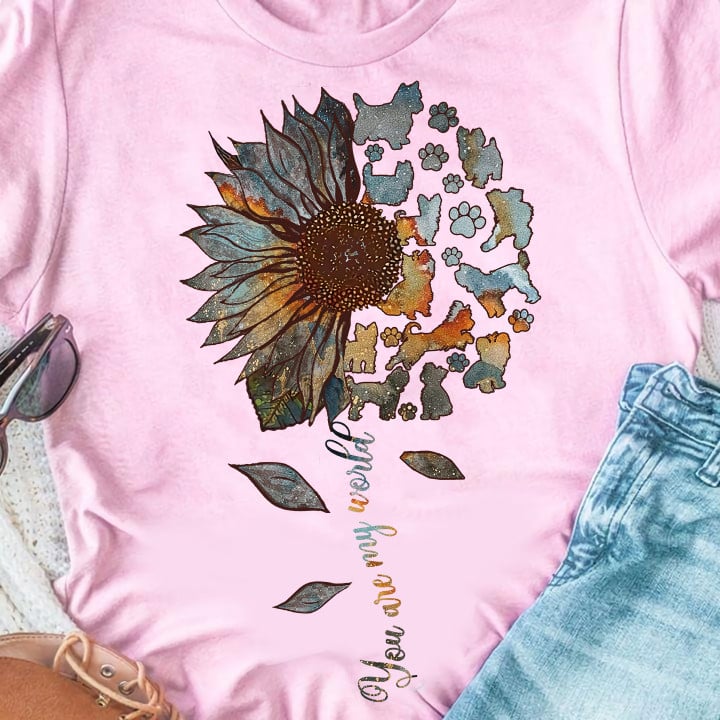 Yorkie You Are My World Shirt Sunflower Graphic Yorkie T-Shirt Gifts For Dog Owners