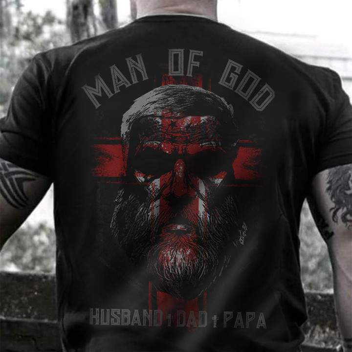 Man Of God Husband Dad Papa Shirt Mens Christian T-Shirts Father Day Gift