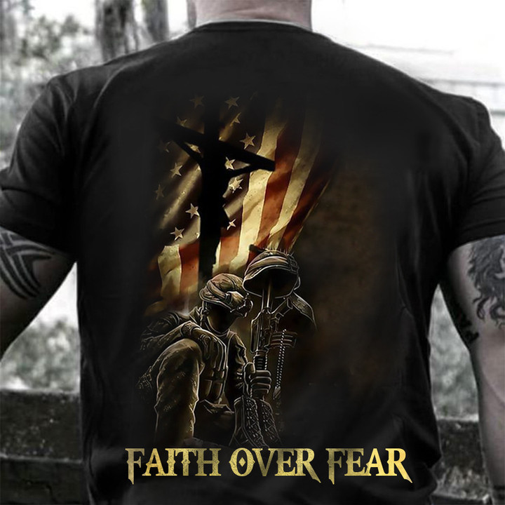 USA Veterans Faith Over Fear Shirt Faith Christian Military T-Shirt Memorial Day Gifts
