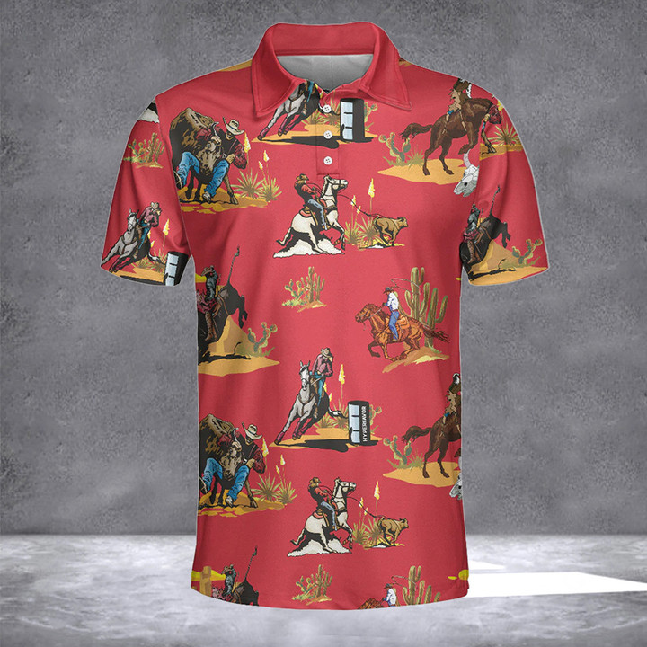 Rodeo Polo Shirt Cowboy Lovers Mens Clothing Gift For Horse Riders