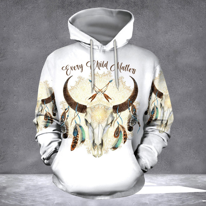 Every Child Matters Hoodie Buffalo Skull With Feather Indigenous Orange Shirt Day Clothing