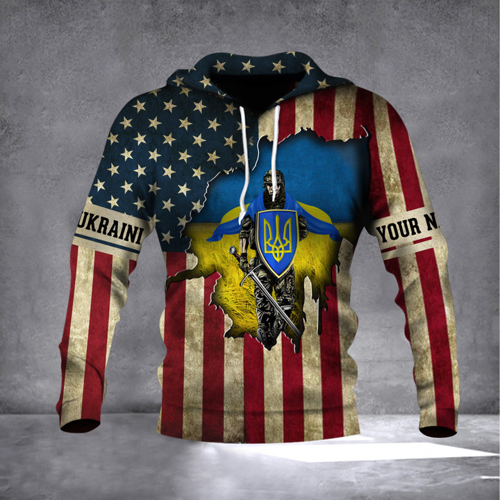 Personalized Soldier Slava Ukraini Vintage American Flag Hoodie USA Stands With Ukraine Merch