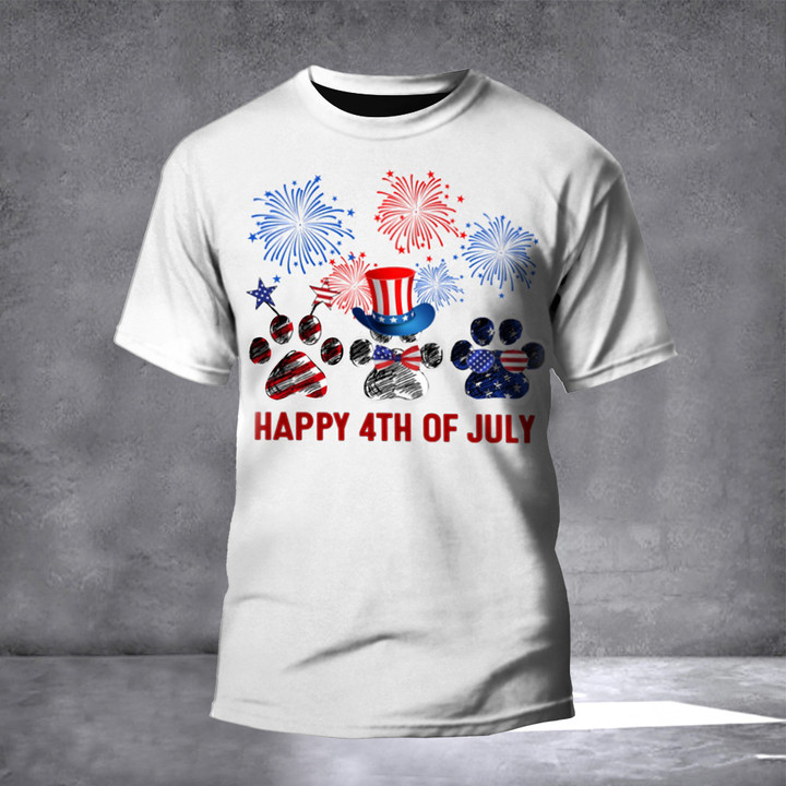 Happy 4th Of July Shirt Dog Paw Independence Day T-Shirt Patriotic Gift For Dad