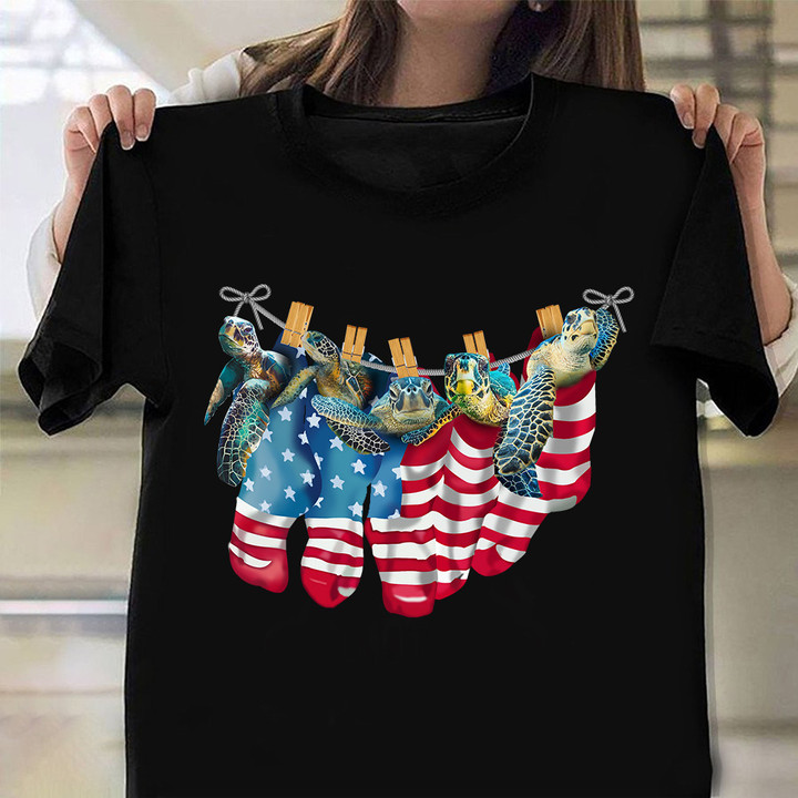 Turtle Hanging American Flag Shirt Funny Fourth Of July Shirts Gifts For Turtle Lovers